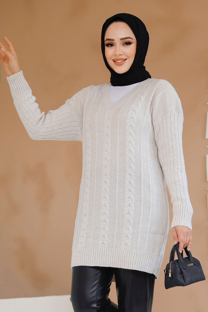 Modest Beige Knitwear Jumper Top 40671BEJ - 1
