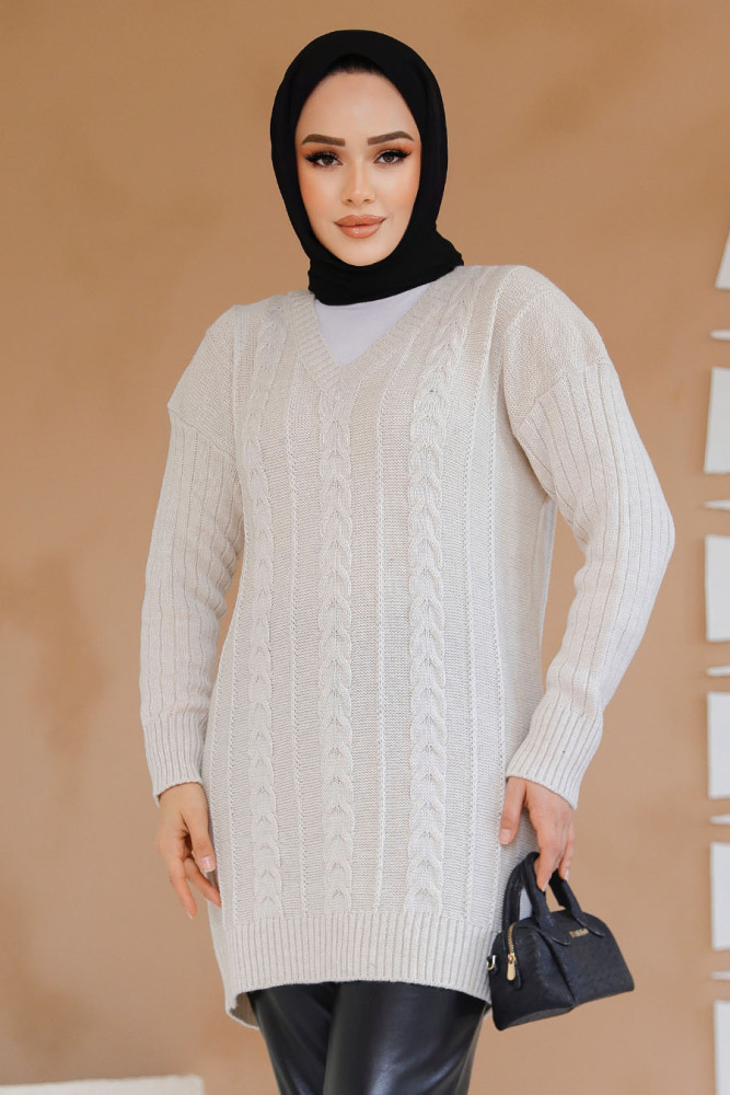 Modest Beige Knitwear Jumper Top 40671BEJ - 2