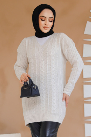 Modest Beige Knitwear Jumper Top 40671BEJ - 3