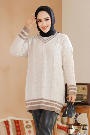 Modest Beige Knitwear Jumper Top 40673BEJ - 2