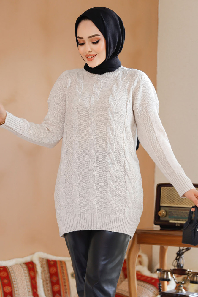 Modest Beige Knitwear Jumper Tunic 40672BEJ - 2