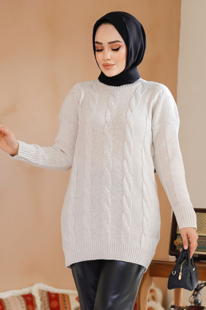 Modest Beige Knitwear Jumper Tunic 40672BEJ - 3