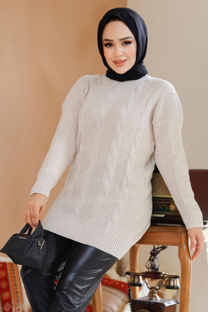 Modest Beige Knitwear Jumper Tunic 40672BEJ - 1