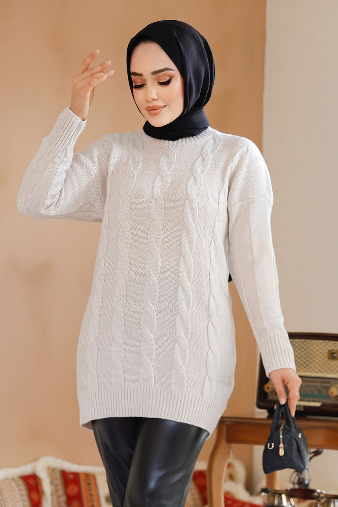 Modest Beige Knitwear Jumper Tunic 40672BEJ - 4