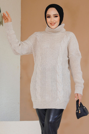 Modest Beige Knitwear Jumper Tunic 40674BEJ - 2