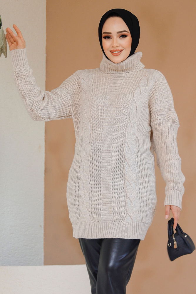 Modest Beige Knitwear Jumper Tunic 40674BEJ - 2