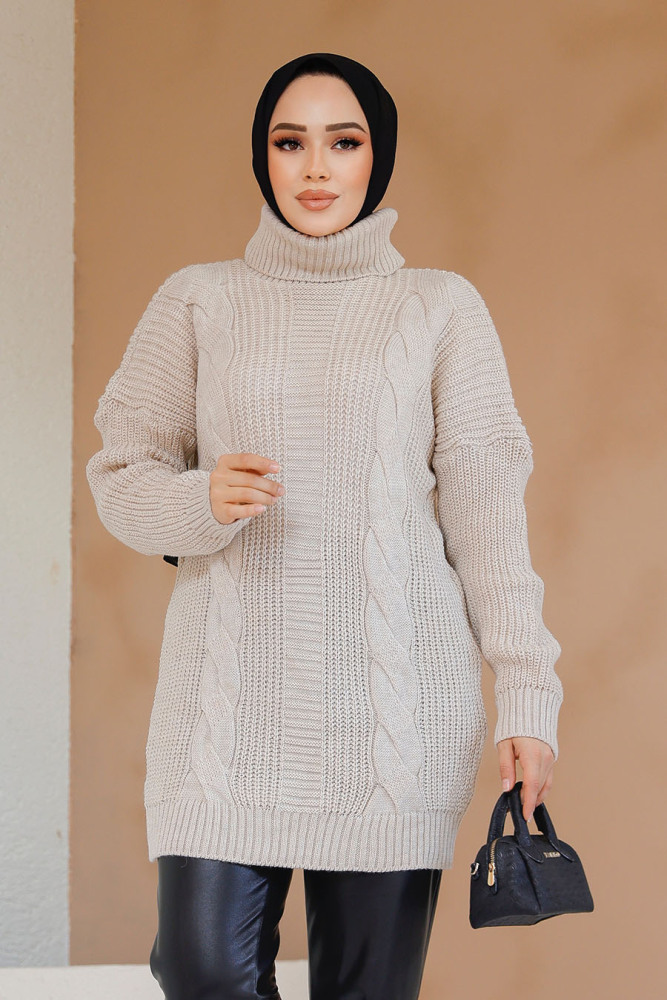 Modest Beige Knitwear Jumper Tunic 40674BEJ - 3