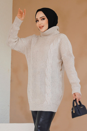 Modest Beige Knitwear Jumper Tunic 40674BEJ - 1