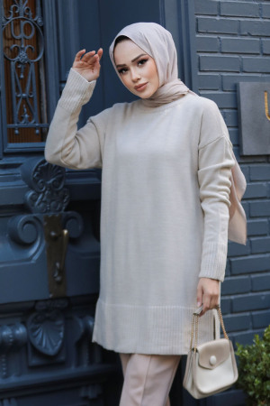 Modest Beige Knitwear Tunic 71501BEJ - 1