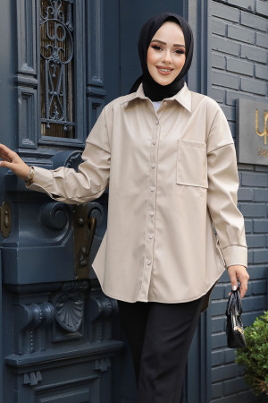 Modest Beige Leather Shirt 50931BEJ - 2