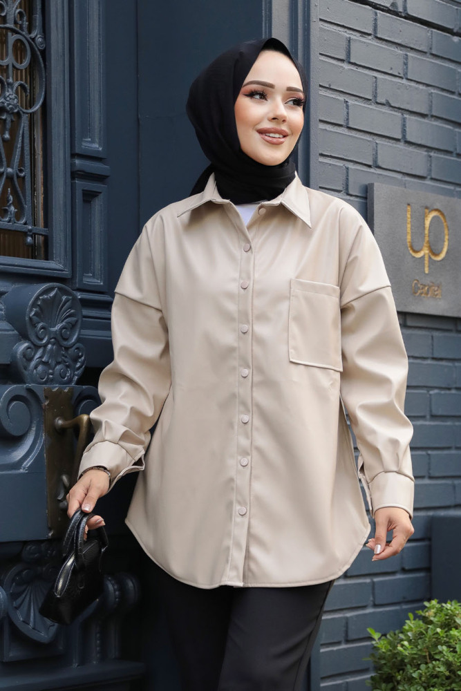 Modest Beige Leather Shirt 50931BEJ - 1