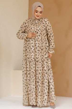 Modest Beige Long Dress 23602BEJ - 2