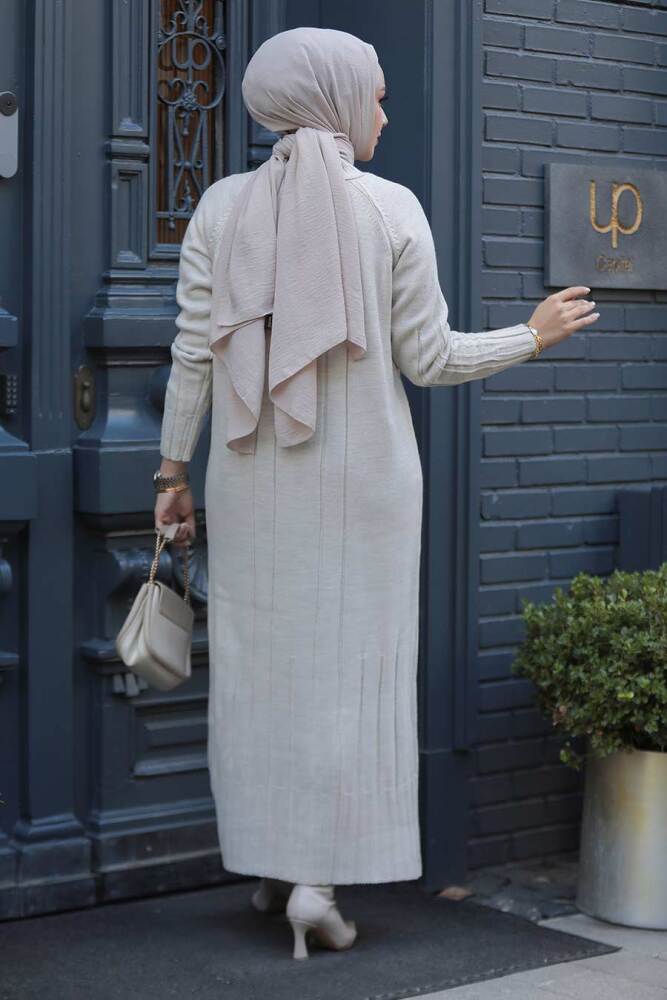 Modest Beige Long Knitwear Dress 31230BEJ - 4