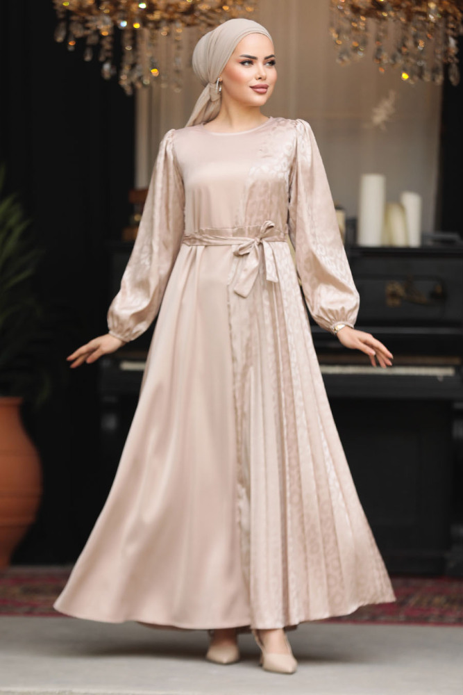 Modest Beige Long Sleeve Dress 30381BEJ - 1