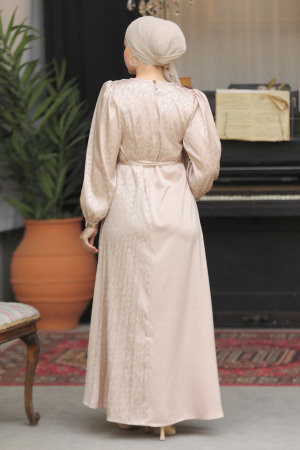 Modest Beige Long Sleeve Dress 30381BEJ - 3
