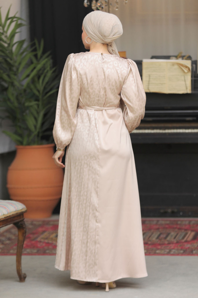 Modest Beige Long Sleeve Dress 30381BEJ - 3
