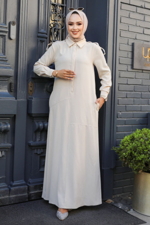 Modest Beige Maxi Dress 12501BEJ - 3