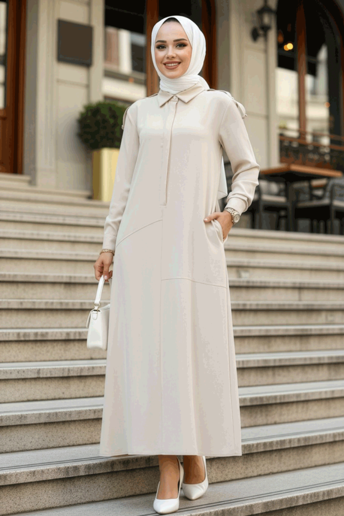 Modest Beige Maxi Dress 12501BEJ - 1