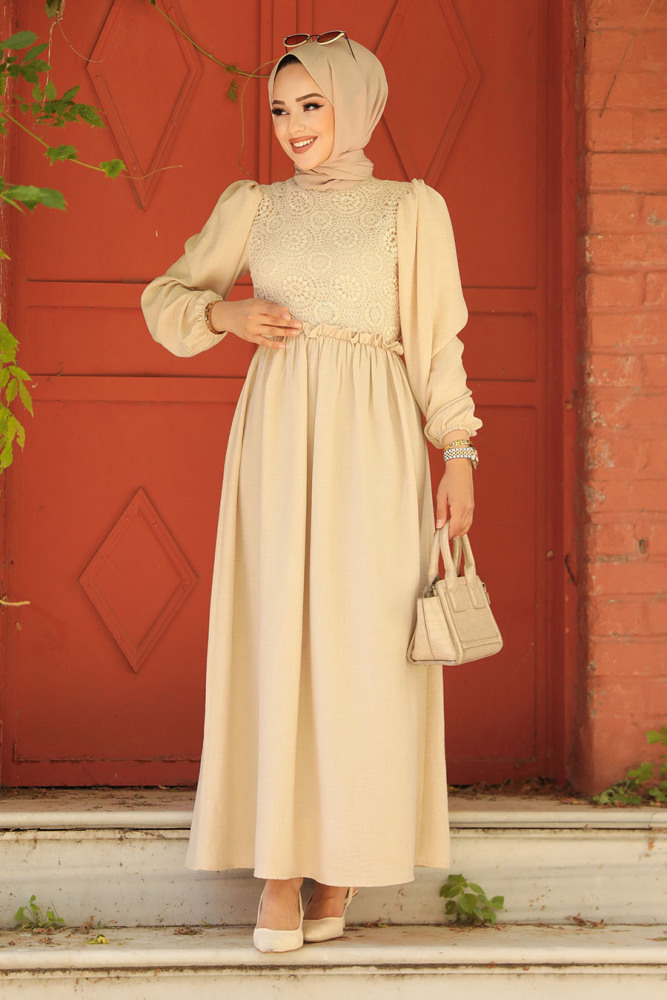 Modest Beige Maxi Dress 59861BEJ - 2