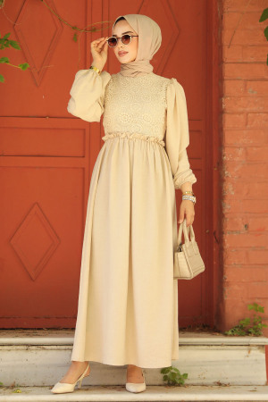 Modest Beige Maxi Dress 59861BEJ - 1