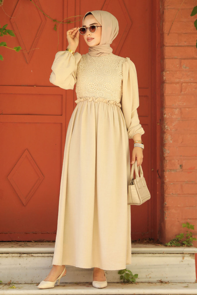 Modest Beige Maxi Dress 59861BEJ - 1