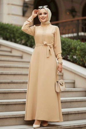 Modest Beige Maxi Dress 6621BEJ - 1
