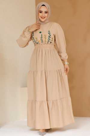 Modest Beige Maxi Dress 7063BEJ - 1
