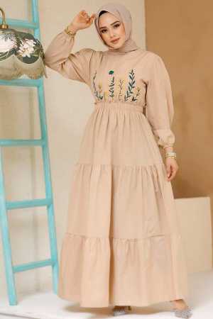 Modest Beige Maxi Dress 7063BEJ - 2