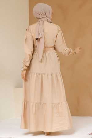 Modest Beige Maxi Dress 7063BEJ - 3