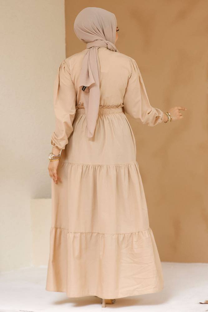 Modest Beige Maxi Dress 7063BEJ - 3
