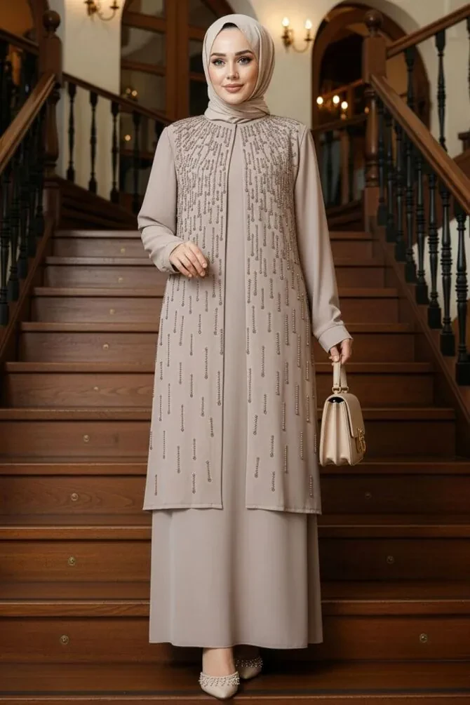 Modest Beige Plus Size Abaya 29119BEJ - 1