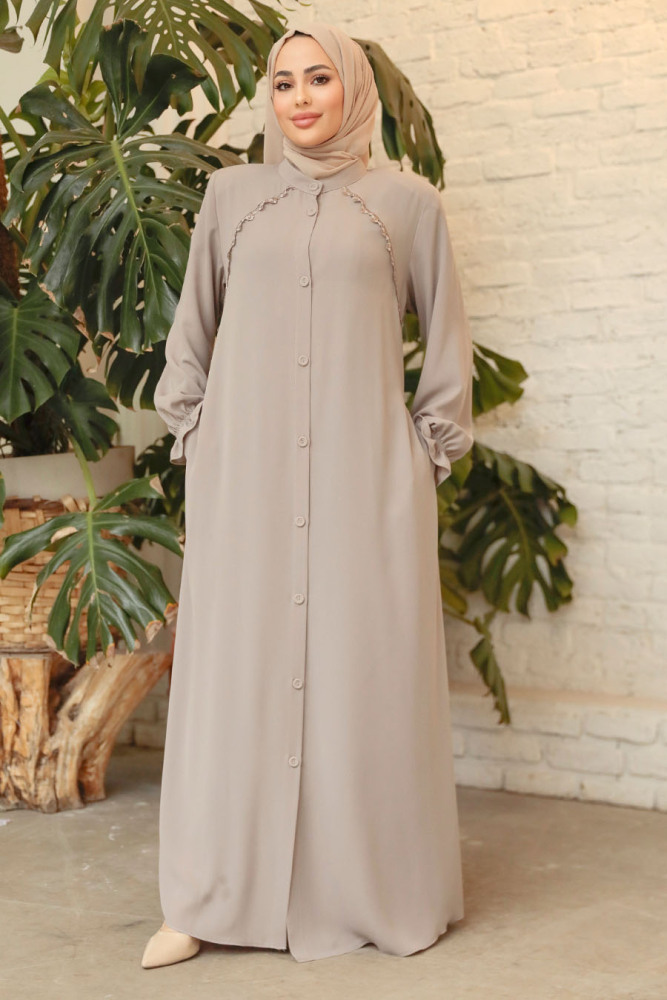 Modest Beige Plus Size Abaya 45275BEJ - 1