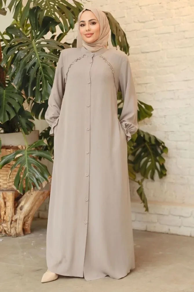 Modest Beige Plus Size Abaya 45275BEJ - 1