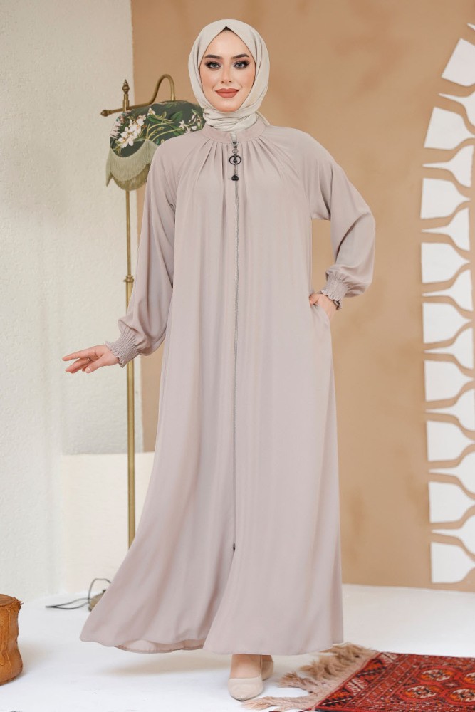 Modest Beige Plus Size Abaya 45293BEJ - 1