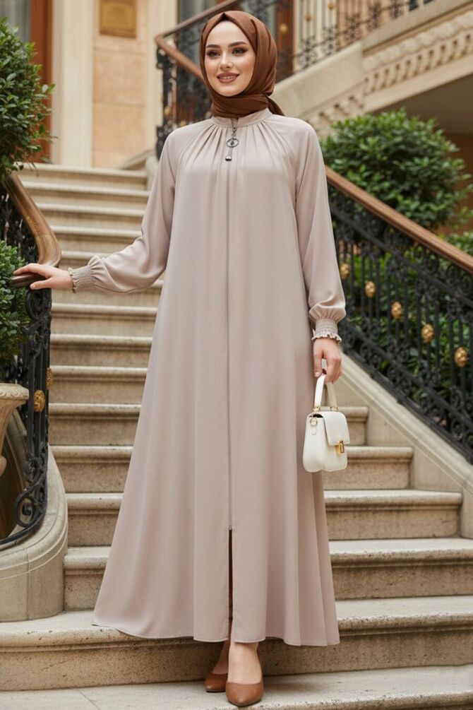 Modest Beige Plus Size Abaya 45293BEJ - 1