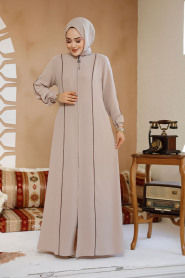 Modest Beige Plus Size Abaya 8148BEJ - 3