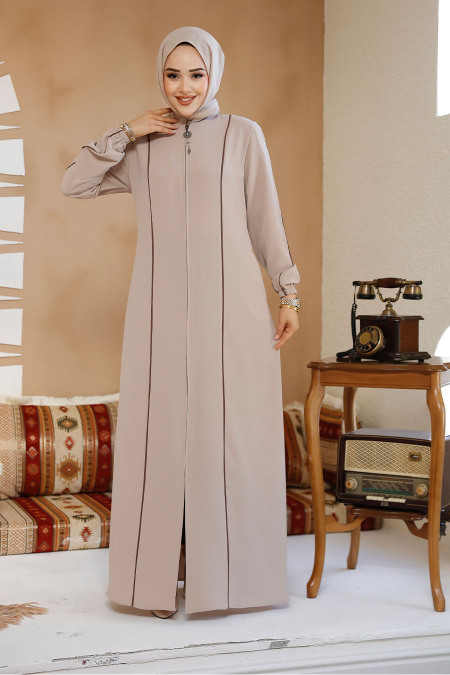 Modest Beige Plus Size Abaya 8148BEJ - 2