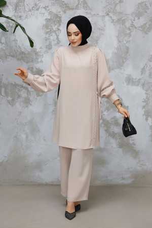 Modest Beige Plus Size Dual Suit 65882BEJ - 1