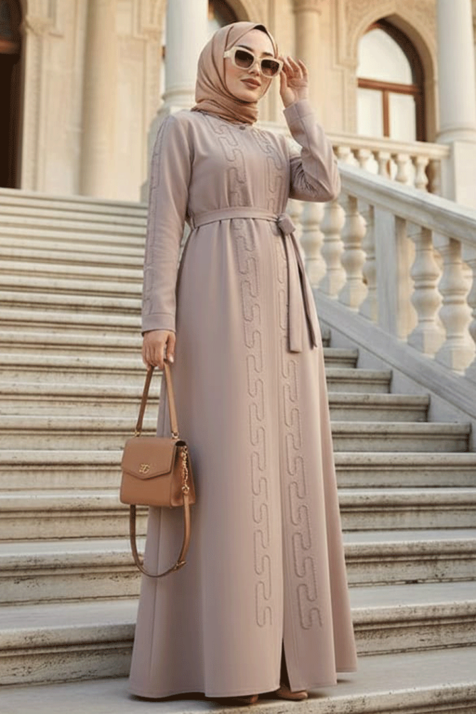 Modest Beige Plus Size Dubai Abaya 29118BEJ - 1