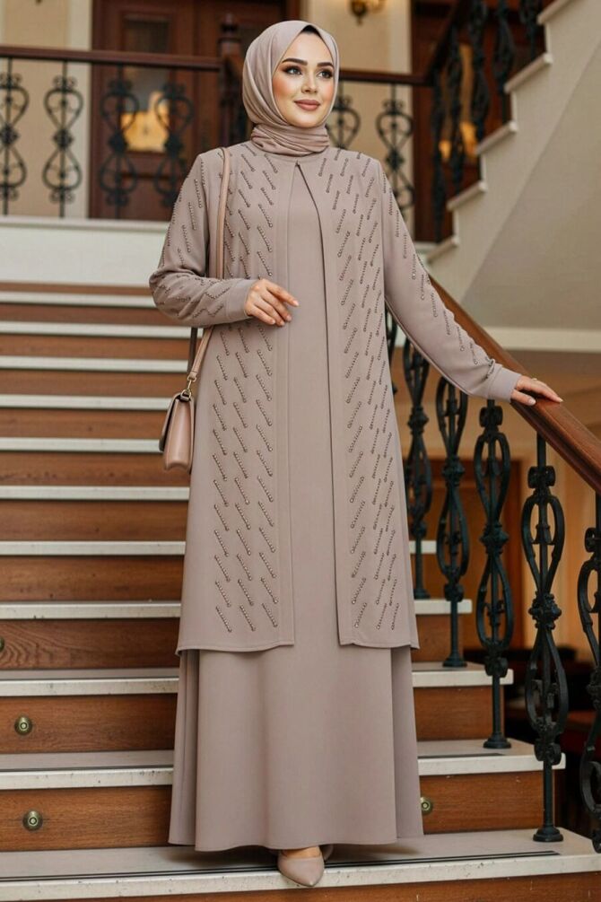 Modest Beige Plus Size Dubai Abaya 29120BEJ - 1
