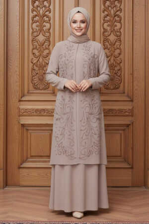 Modest Beige Plus Size Dubai Abaya 29121BEJ - 1