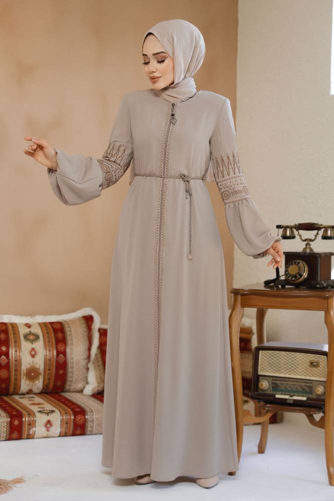 Modest Beige Plus Size Dubai Abaya 90351BEJ - 3