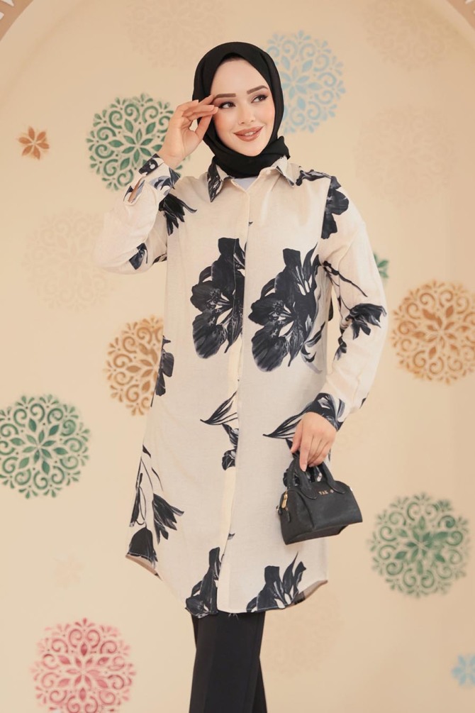 Modest Beige Plus Size Tunic 11732BEJ - 3