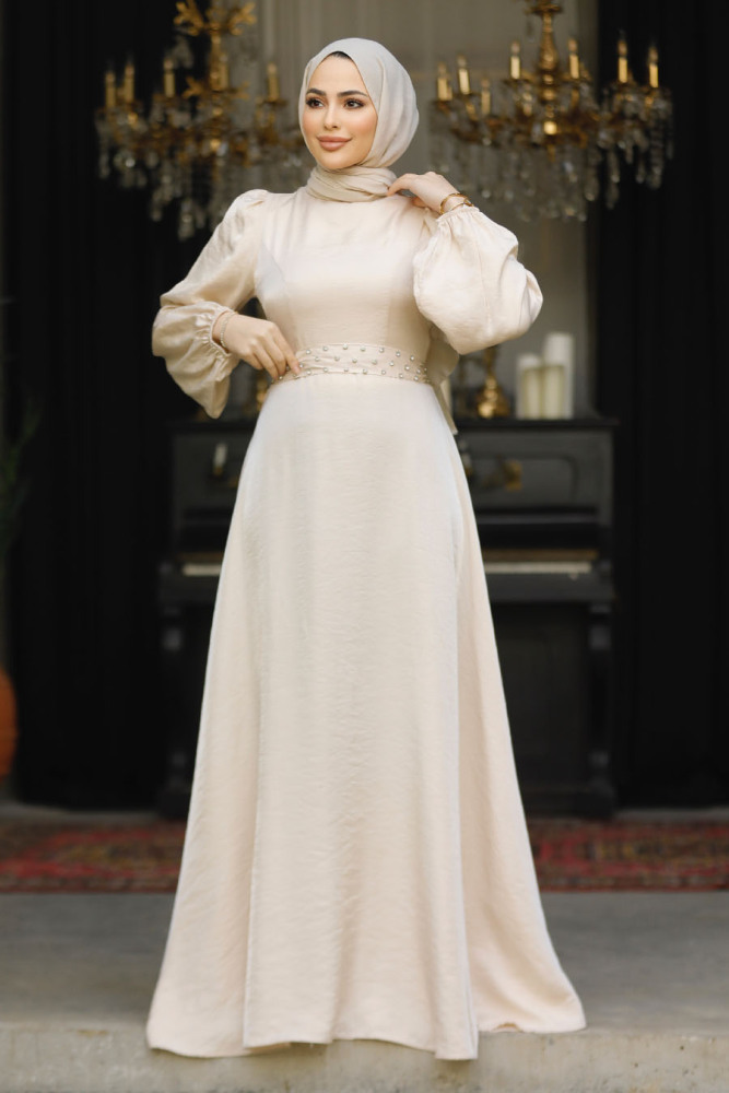 Modest Beige Prom Dress 23301BEJ - 1
