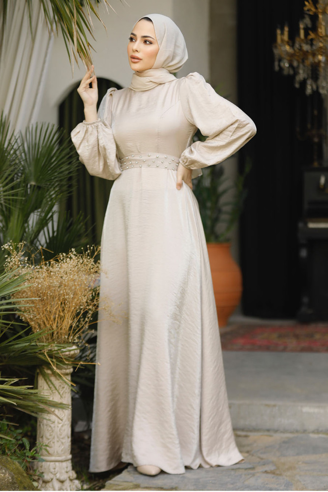 Modest Beige Prom Dress 23301BEJ - 2
