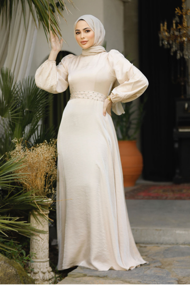 Modest Beige Prom Dress 23301BEJ - 3