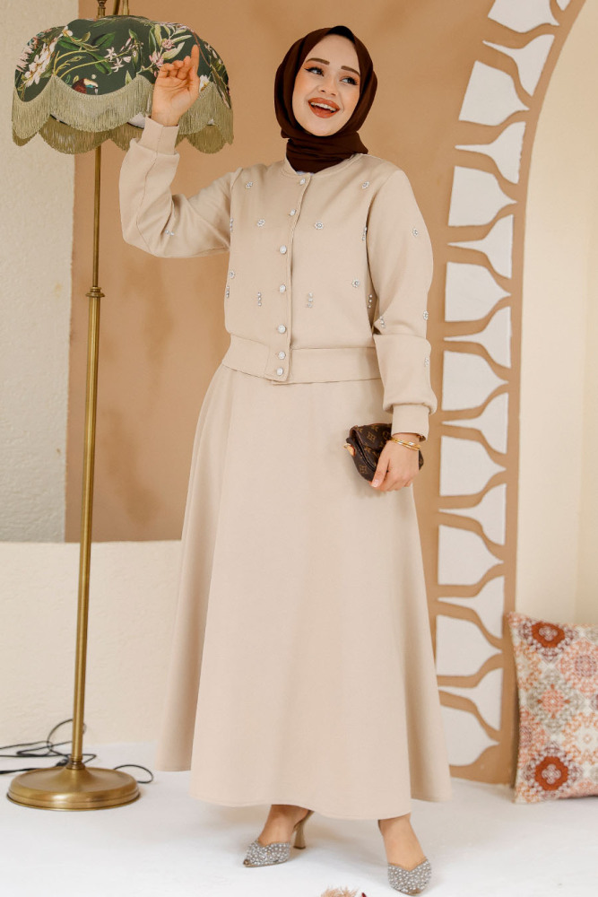 Modest Beige Skirted Dual Suit 1277BEJ - 3