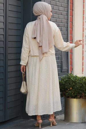 Modest Beige Skirted Dual Suit 14171BEJ - 3