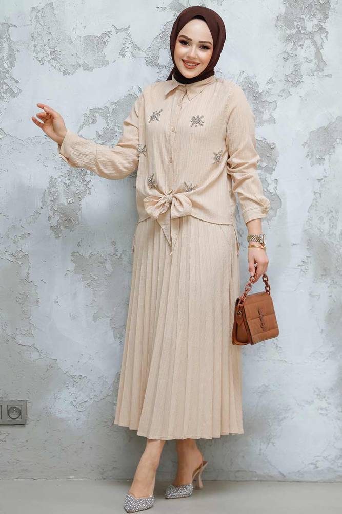 Modest Beige Skirted Dual Suit 60062BEJ - 1