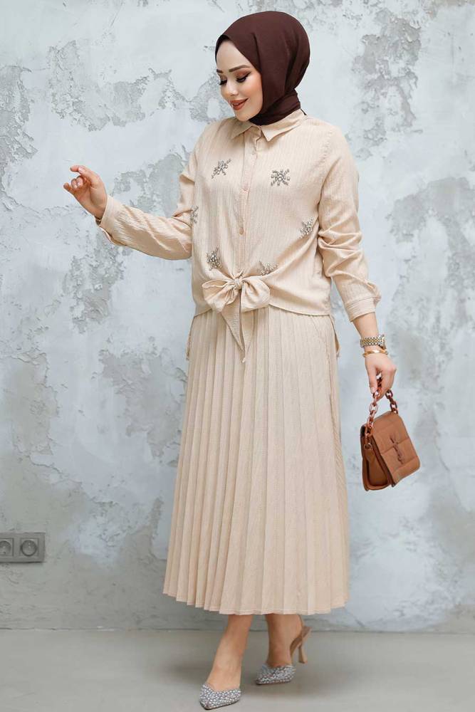Modest Beige Skirted Dual Suit 60062BEJ - 2
